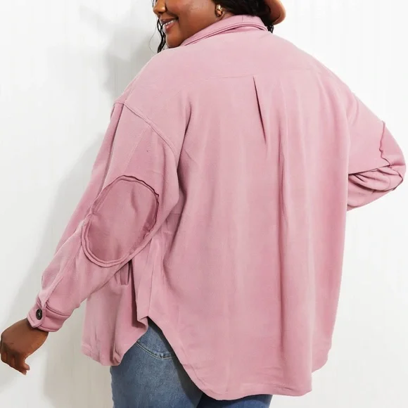 Light Rose Cozy in the Cabin Full Size Fleece Elbow Patch Shacket - Picture 2 of 10